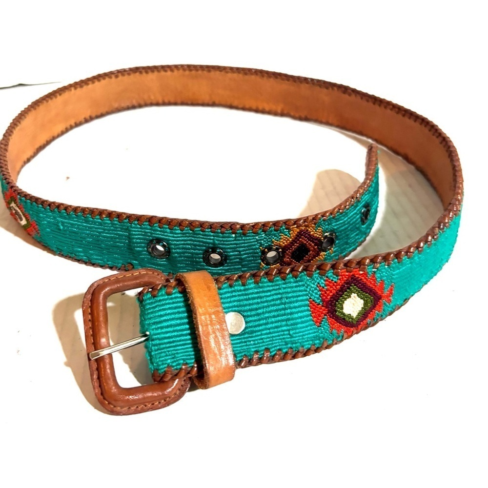 Handmade unisex Size 34 Turquoise and Brown Beaded Women's Belt
